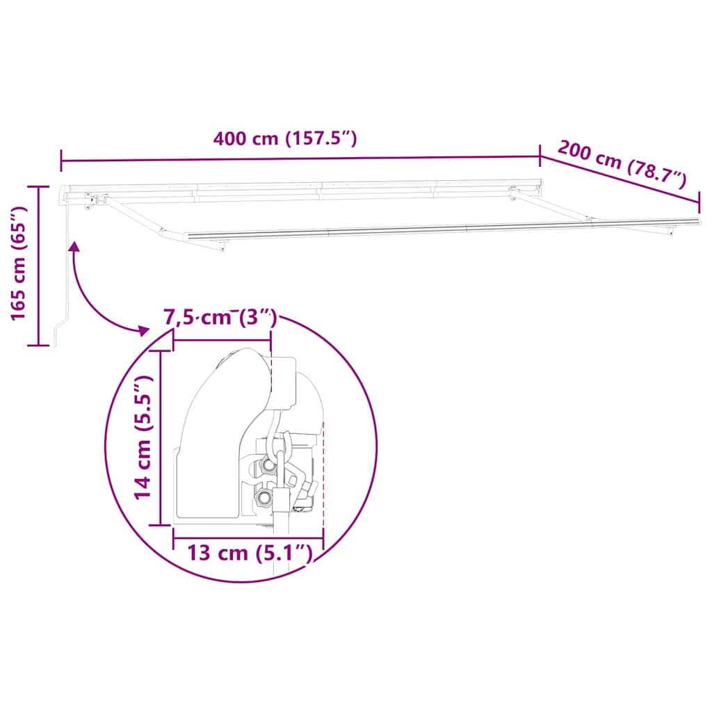 Innvendbar Markise Blå og hvit 400 x 200 cm