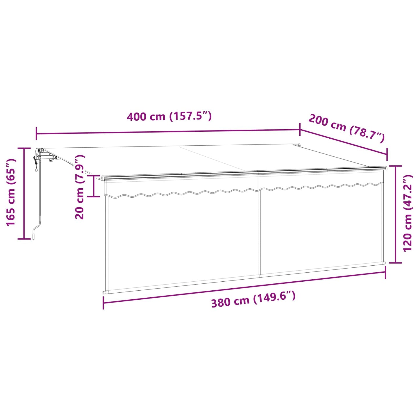 Innvendbar Markise Antrasitt 400 x 200 cm