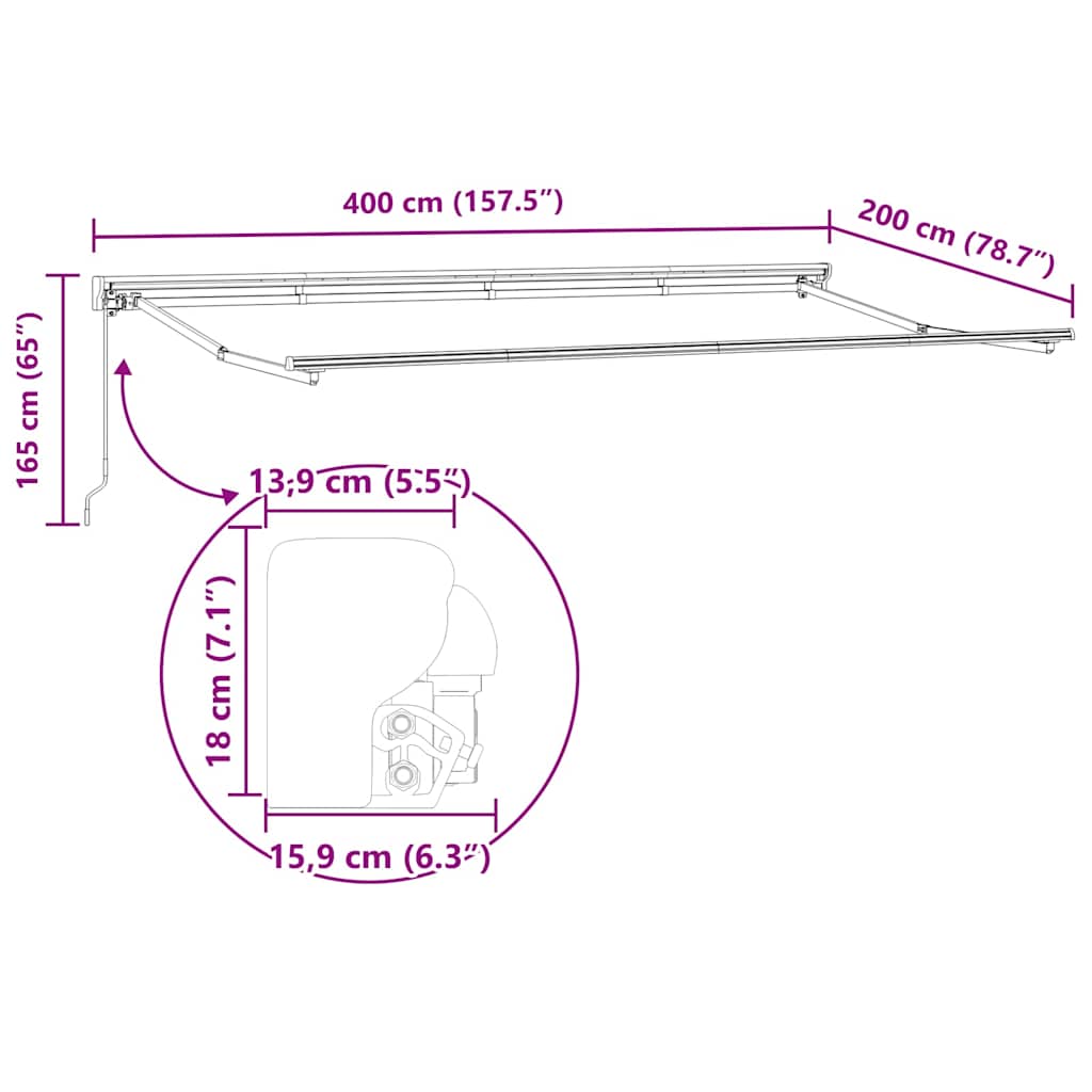 Innvendbar Markise Burgunder 400x200 cm stoff