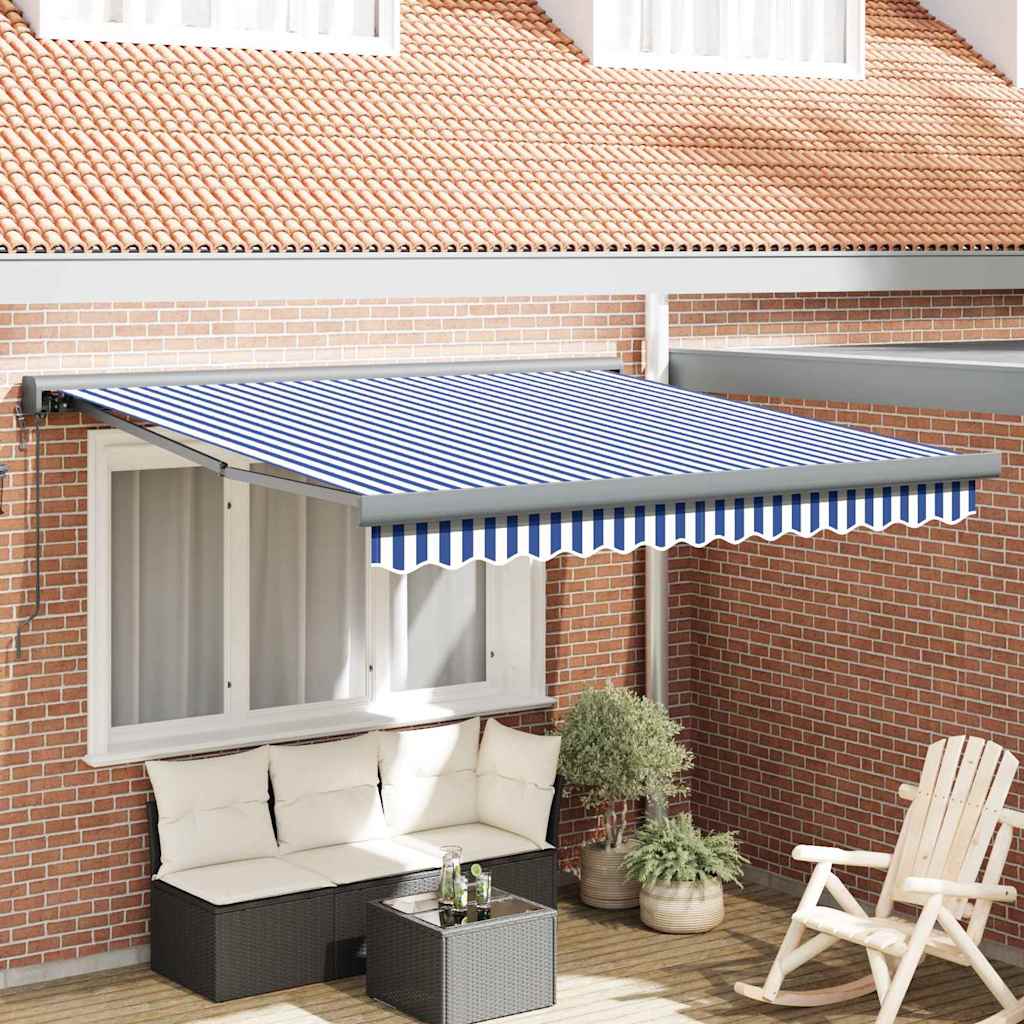 Innvendbar Markise Blå og hvite 300 x 250 cm Stoff, Metall
