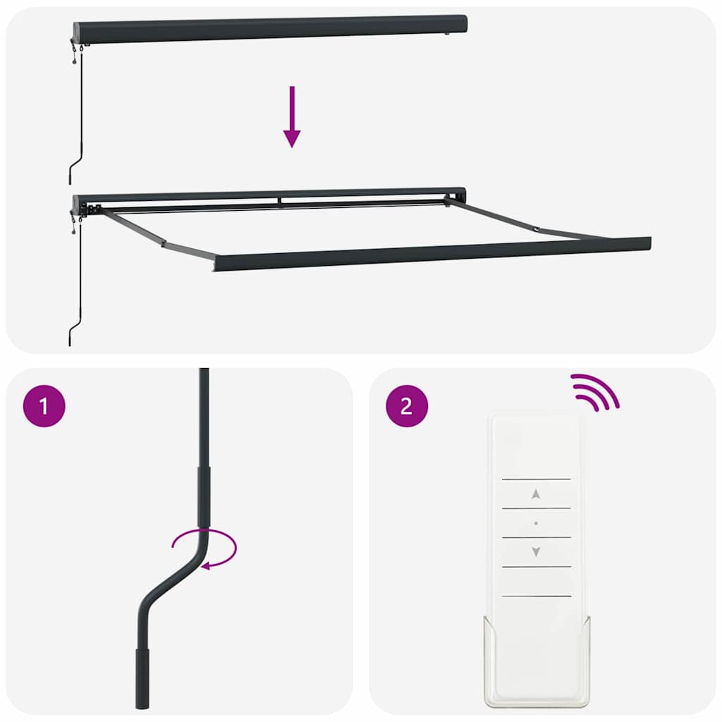 Innvendbar Markise Antrasitt 300 x 250 cm Stoff, Metall