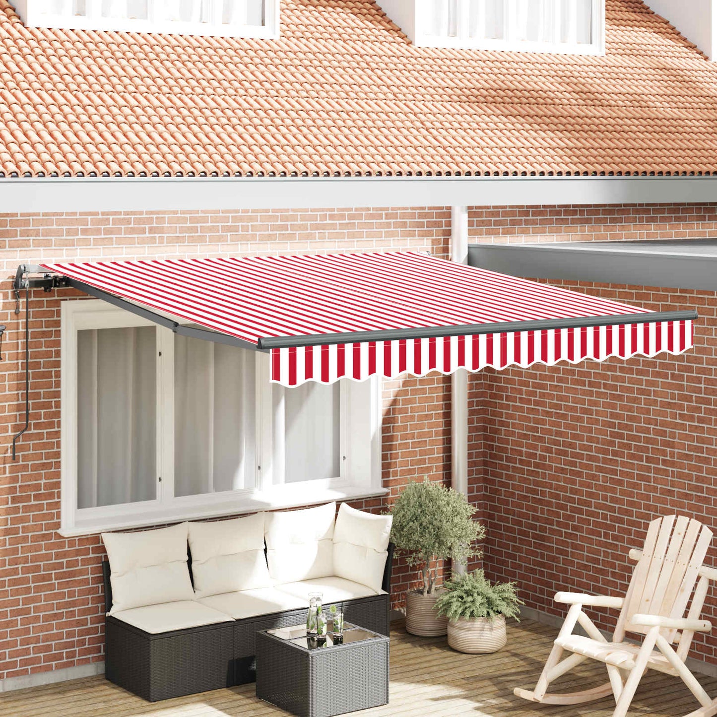 Uttrekkbar markise Rød og Hvit 300 x 250 cm Stoff og Aluminium