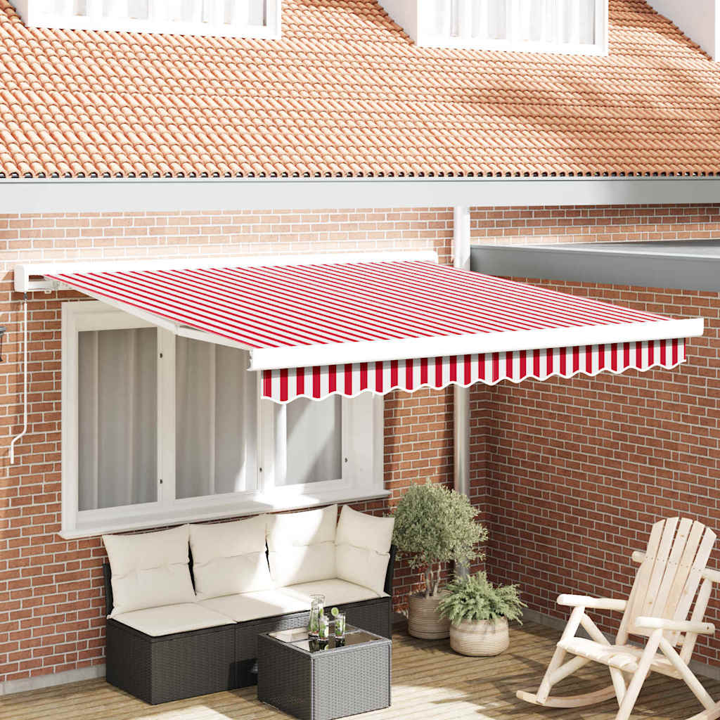 Uttrekkbar markise Rød og Hvit 300 x 250 cm Lær og aluminium
