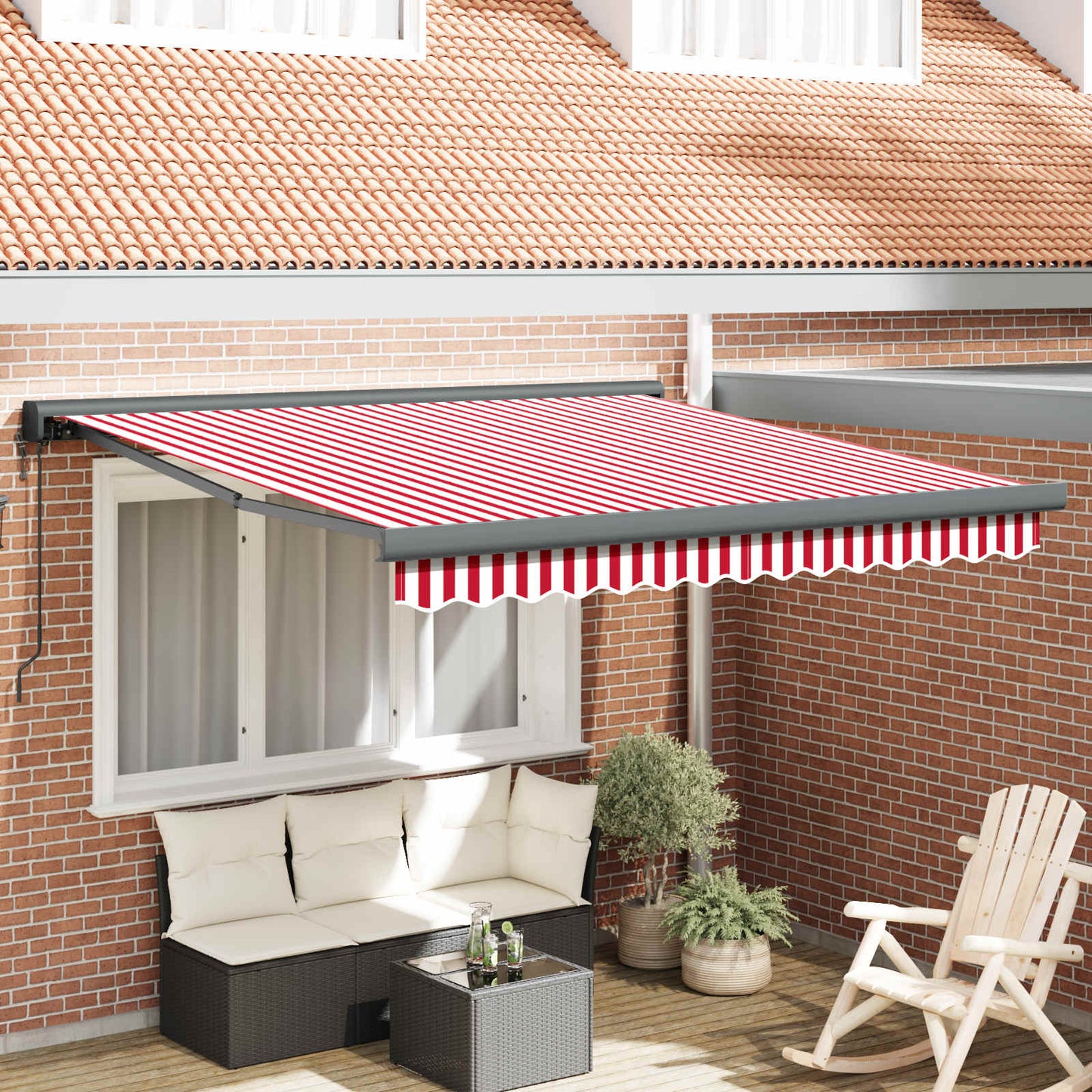 Uttrekkbar markise Rød og Hvit 300 x 250 cm Stoff og Metall