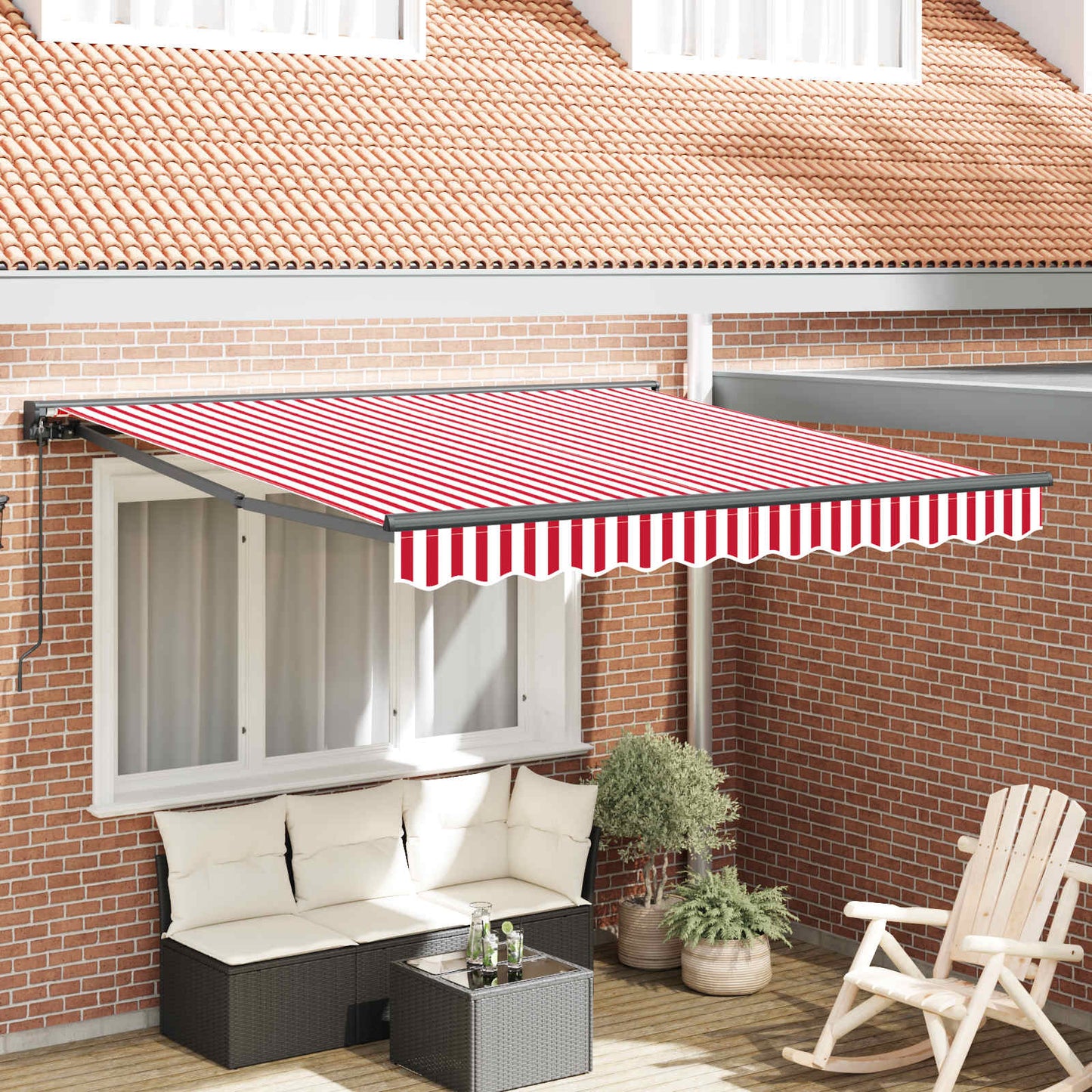 Markiseramme Rød og Hvit 300 x 250 cm Polyester med PU-belegg