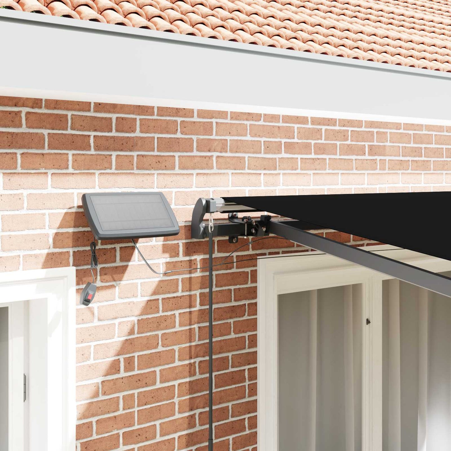 Innvendbar Markise med LED -stripelys Svart 300 x 250 cm stoff vidaXL