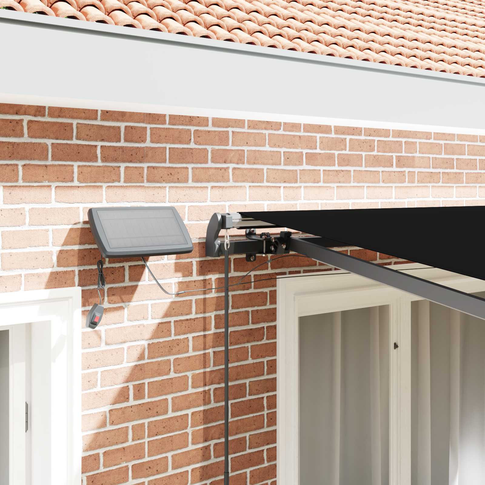 Innvendbar Markise med LED -stripelys Svart 300 x 250 cm stoff vidaXL
