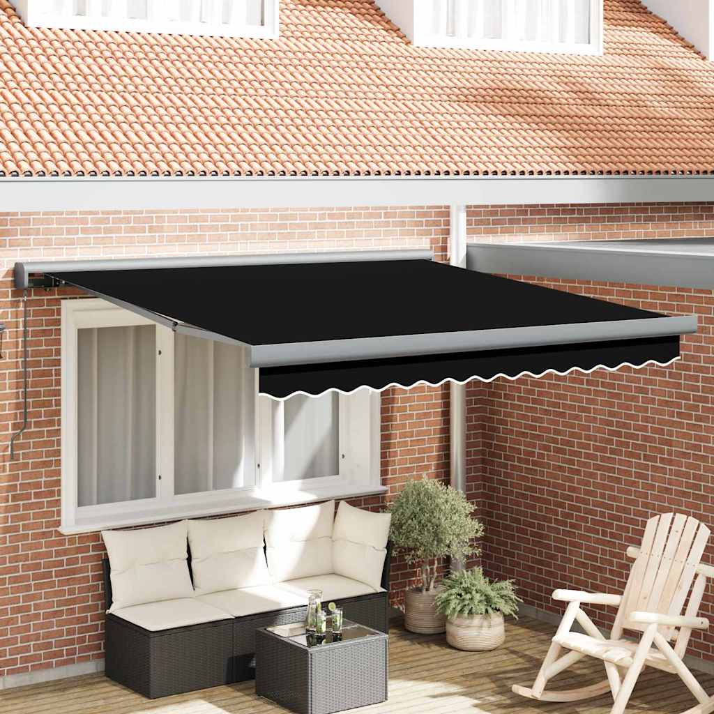 Uttrekkbar markise Svart 300 x 250 cm Lær og aluminium