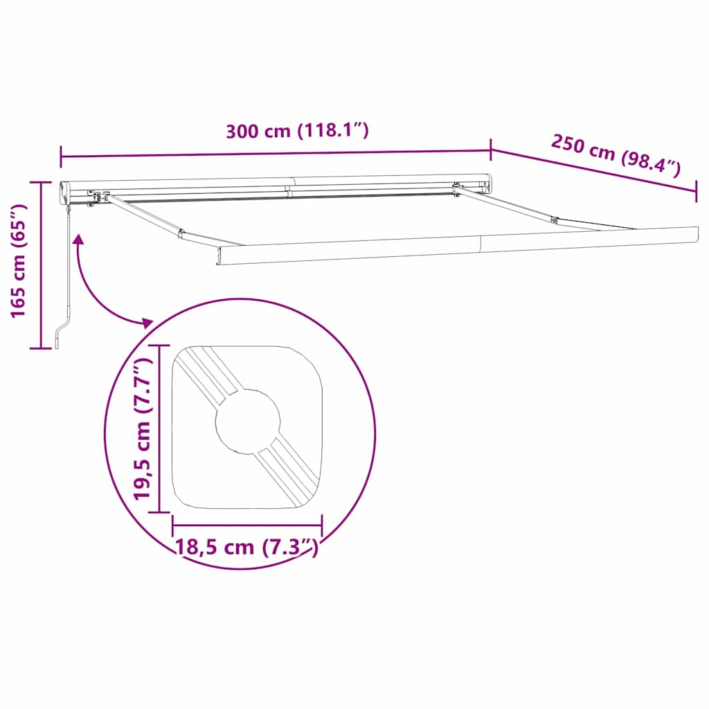 Innvendbar Markise Lysegrå 300 x 250 cm Stoff og Metall
