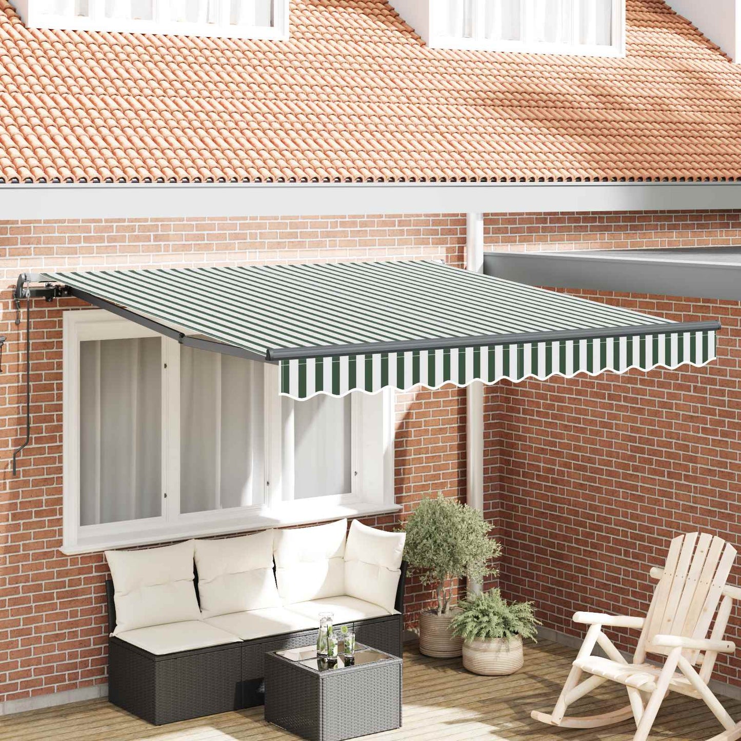 Uttrekkbar markise Grønn og hvit 300 x 250 cm