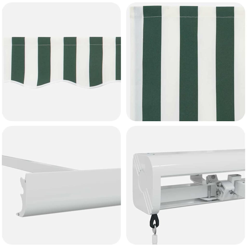 Uttrekkbar markise Grønn og hvit 300 x 250 cm Lær og aluminium
