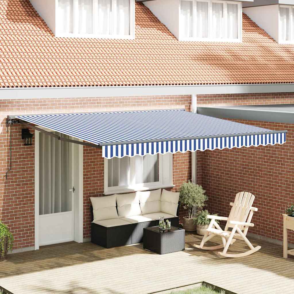 Innvendbar Markise Blå og hvite 350 x 250 cm Stoff, Metall