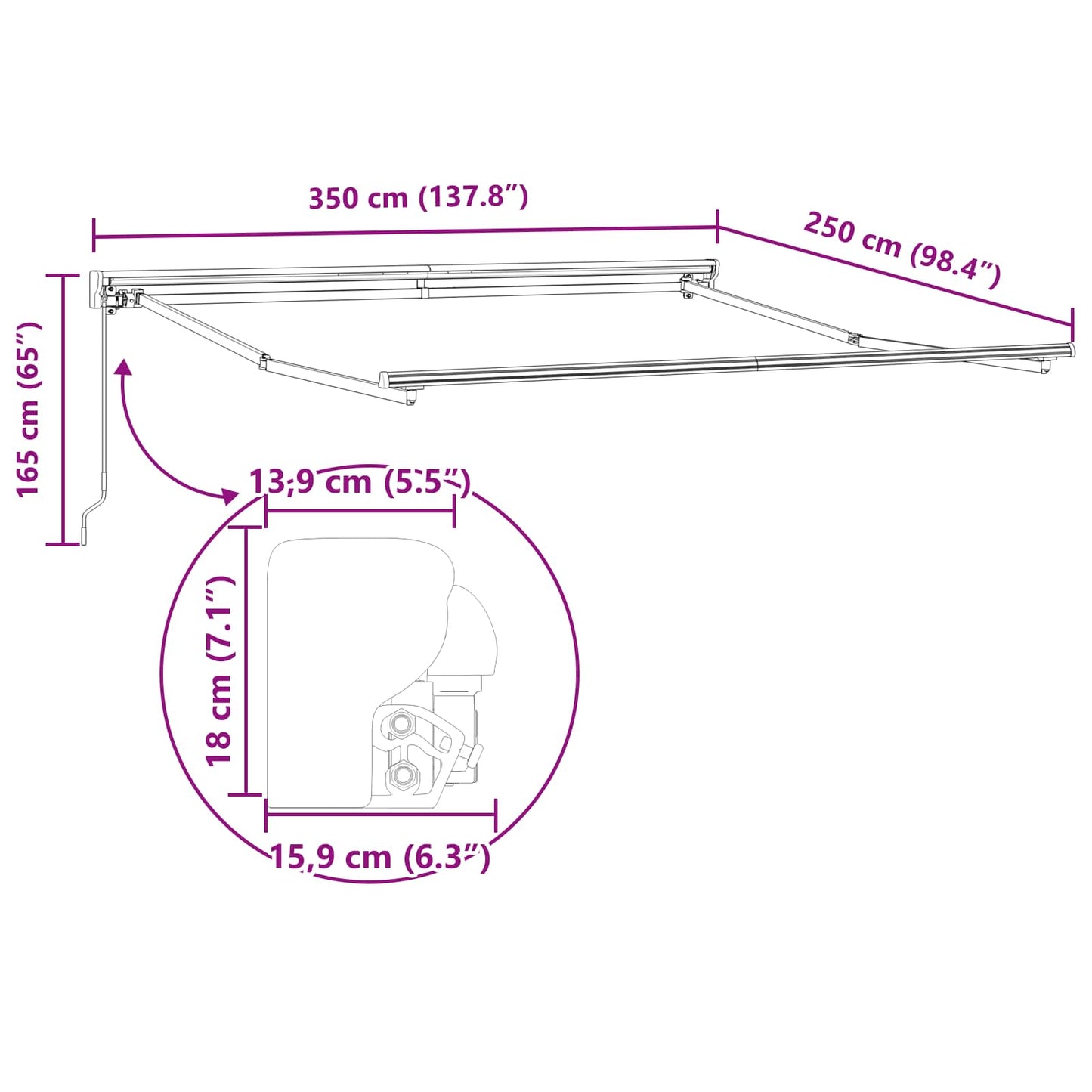 Innvendbar Markise Krem 350 x 250 cm Polyester og Metall vidaXL