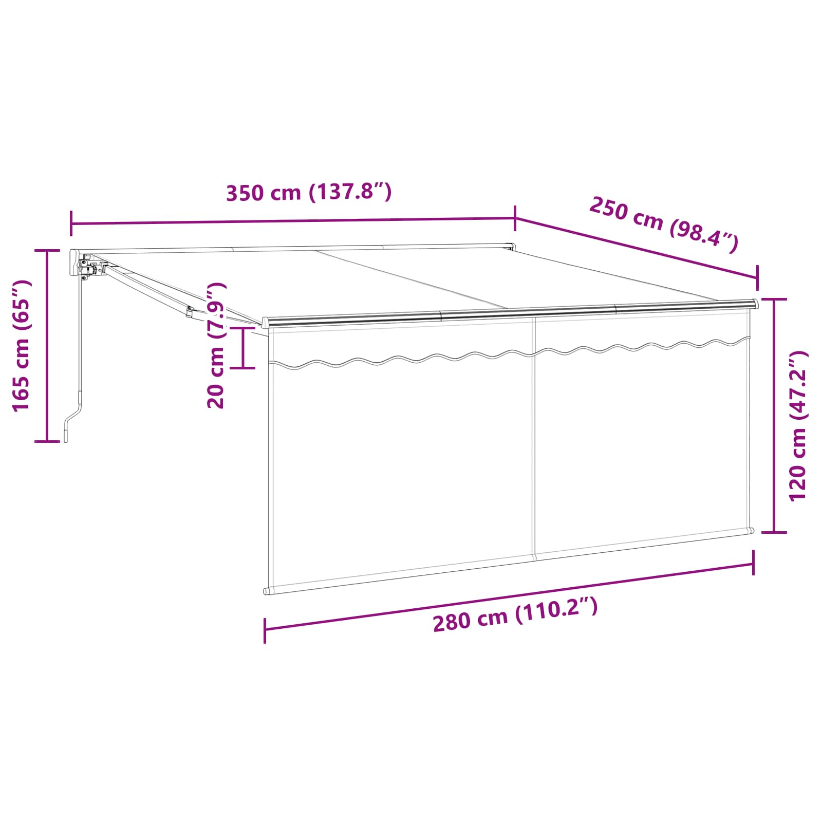 Innvendbar Markise Antrasitt 350 x 300 cm vidaXL