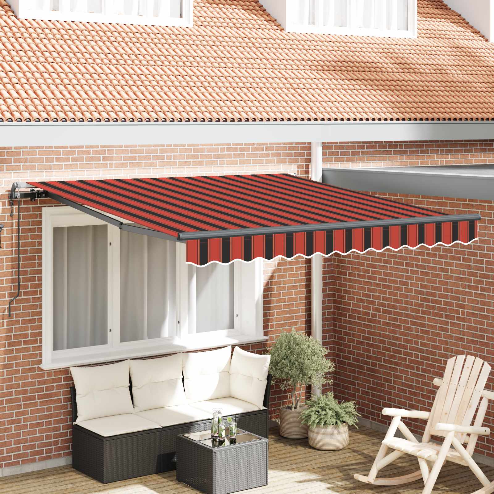 Innvendbar Markise Rød og svart 350 x 250 cm Stoff og Aluminium vidaXL