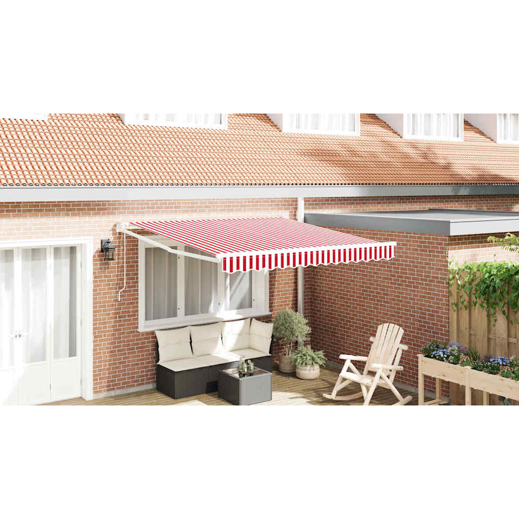 Uttrekkbar markise Rød og Hvit 350 x 250 cm Polyester og Metall