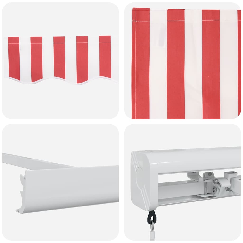 Uttrekkbar markise Rød og Hvit 350 x 250 cm Lær og aluminium