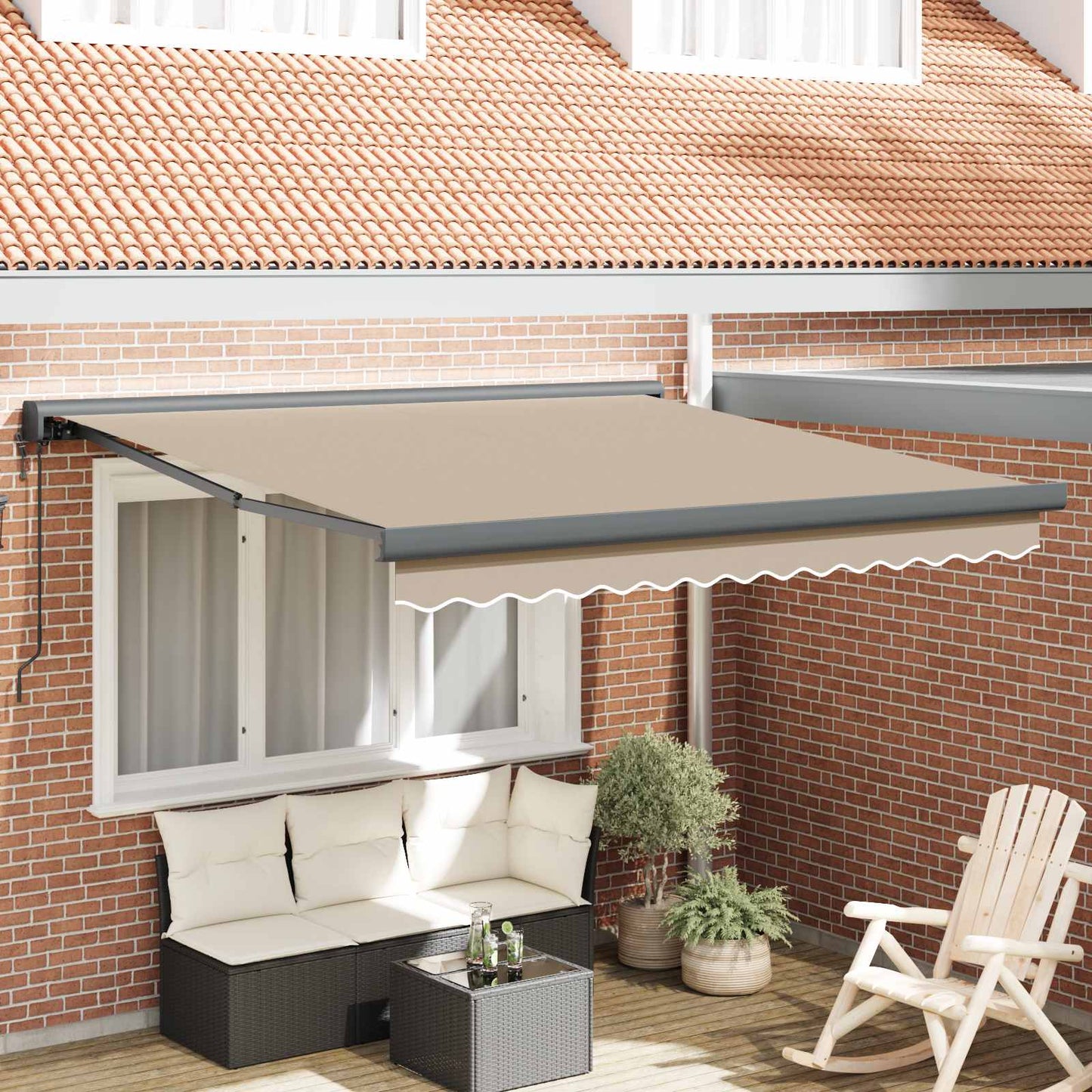 Uttrekkbar markise Beige 350 x 250 cm Stoff og Metall