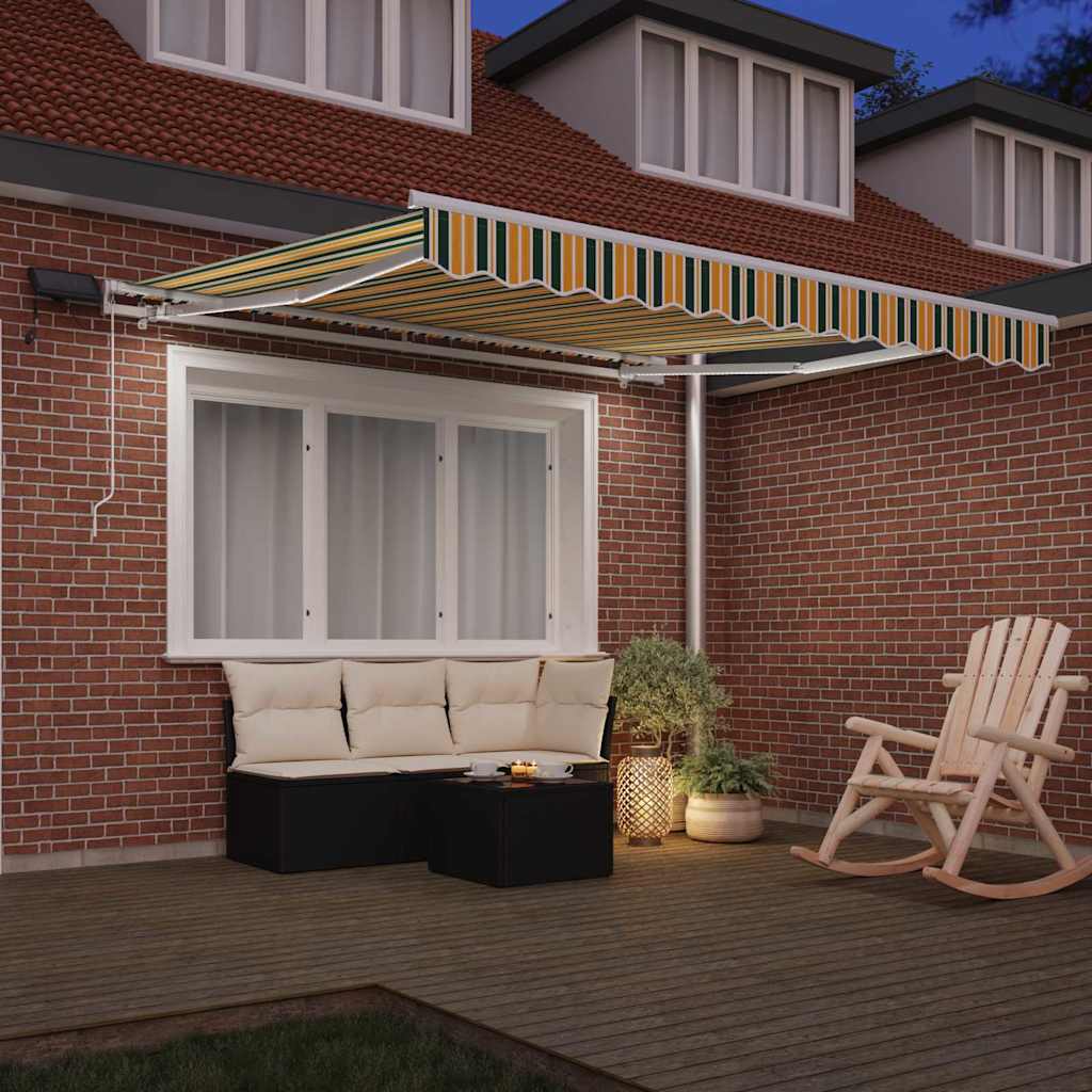 Uttrekkbar markise Grønn og gul 350 x 250 cm Stoff og Aluminium