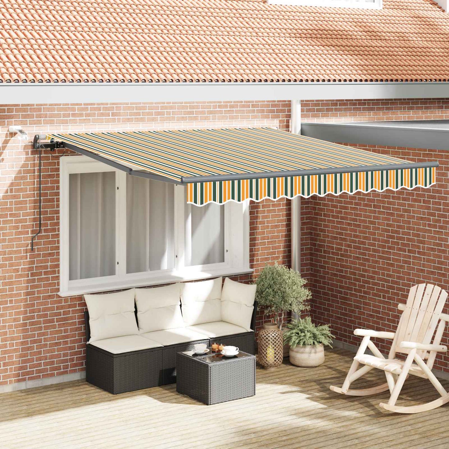 Markiseduk Grønn og gul 350 x 250 cm Polyester