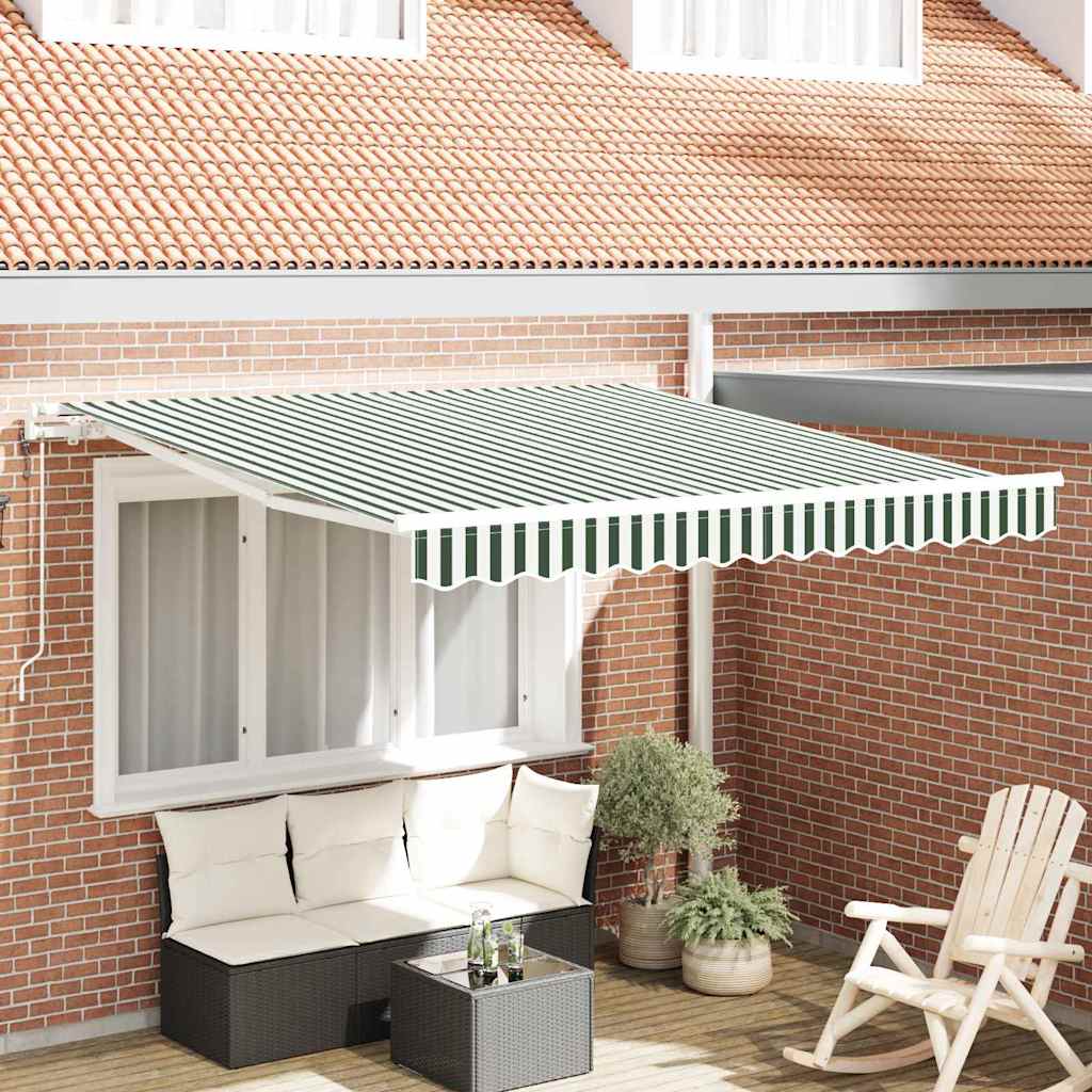 Elektrisk Utrekkbar Markise Grønn og hvit 350 x 250 cm