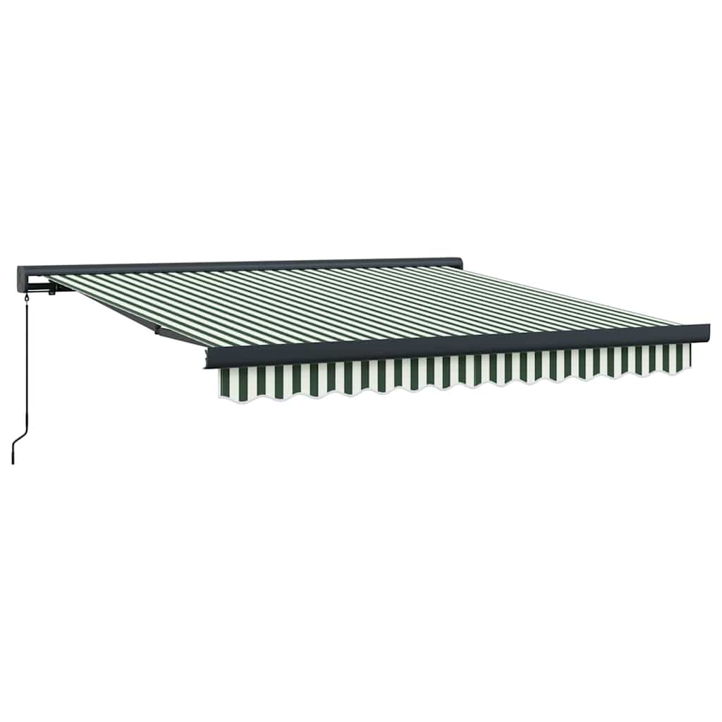 Uttrekkbar markise Grønn og hvit 350 x 250 cm Lær og aluminium