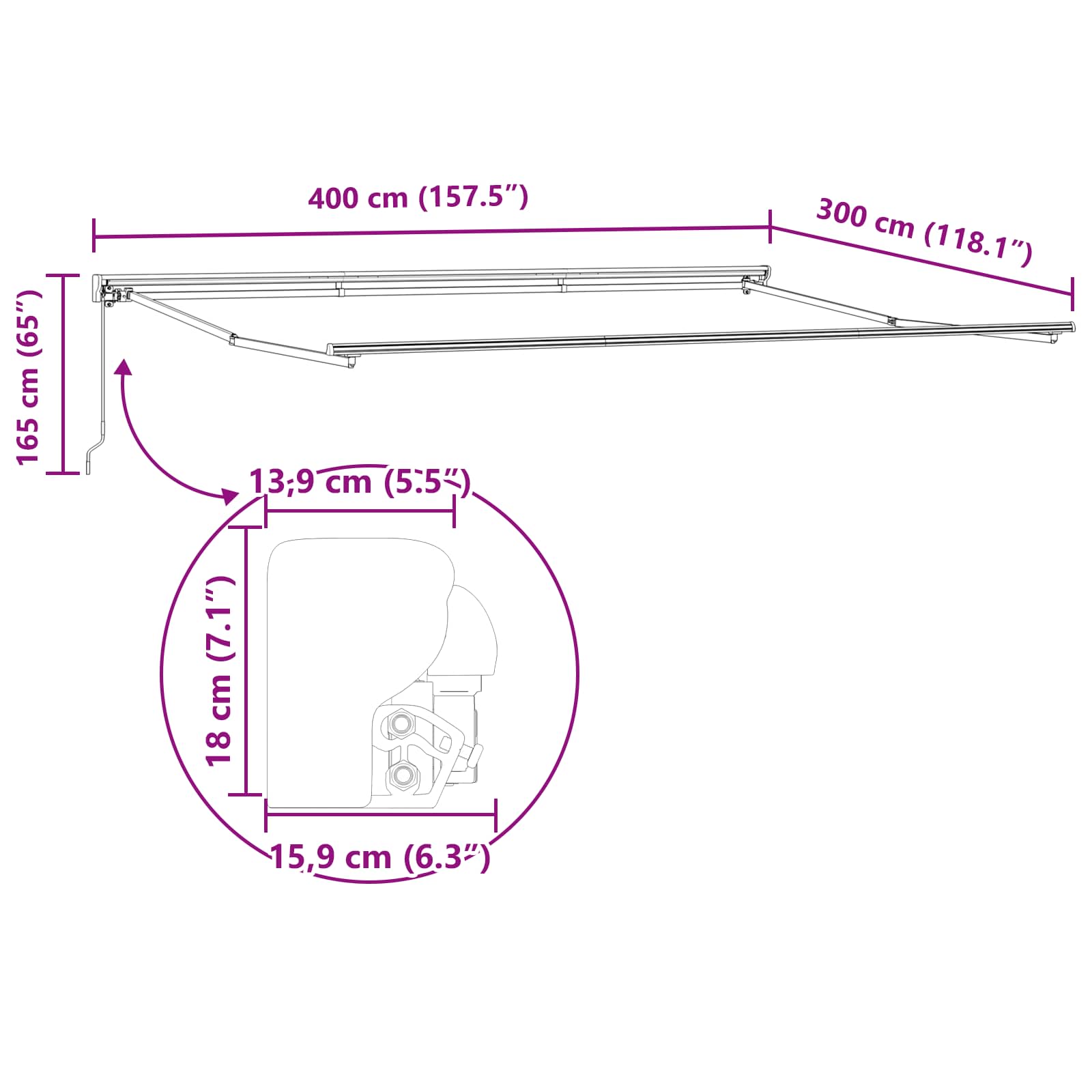 Innvendbar Markise Antrasitt 400 × 300 cm Polyester og Metall vidaXL