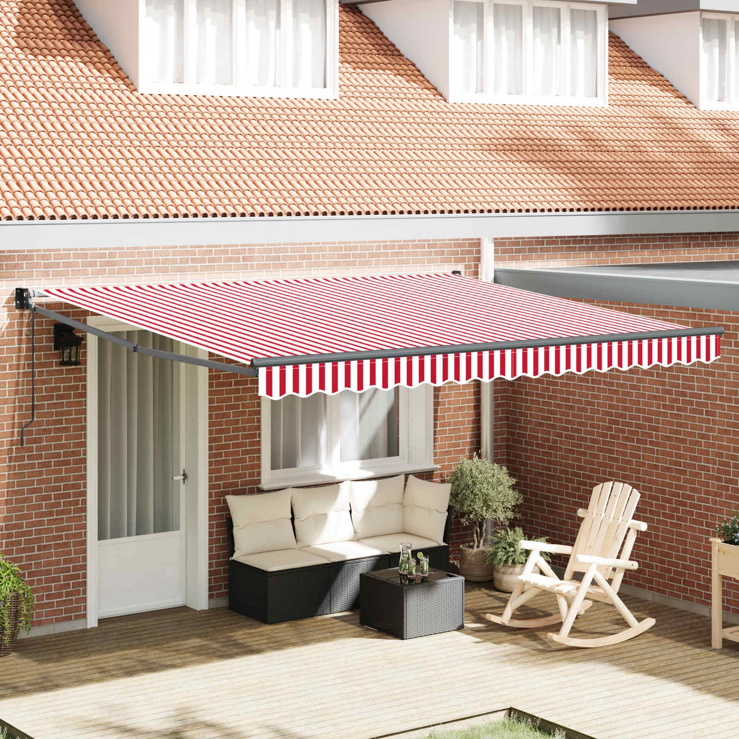 Uttrekkbar markise Rød og Hvit 400 × 300 cm Polyester og Metall