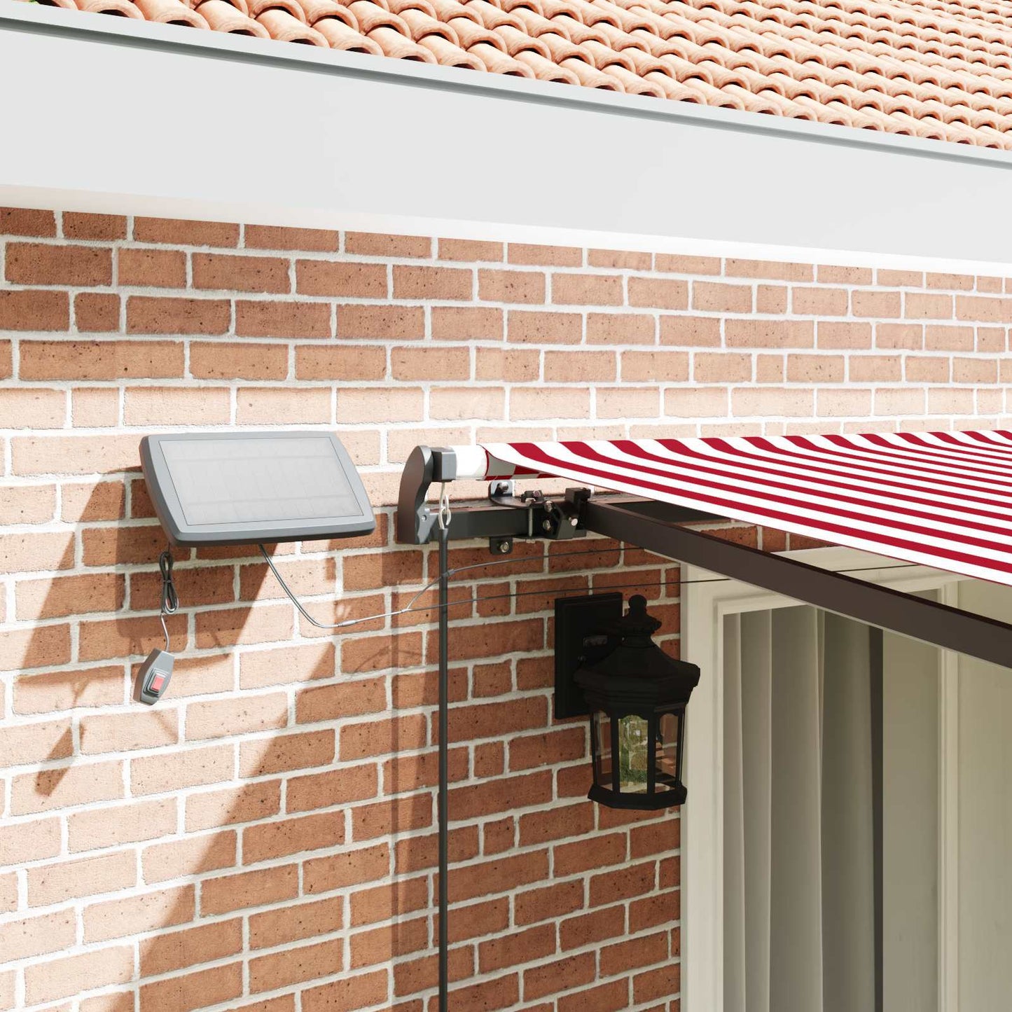 Uttrekkbar markise Rød og Hvit 400 × 350 cm Stoff og Aluminium