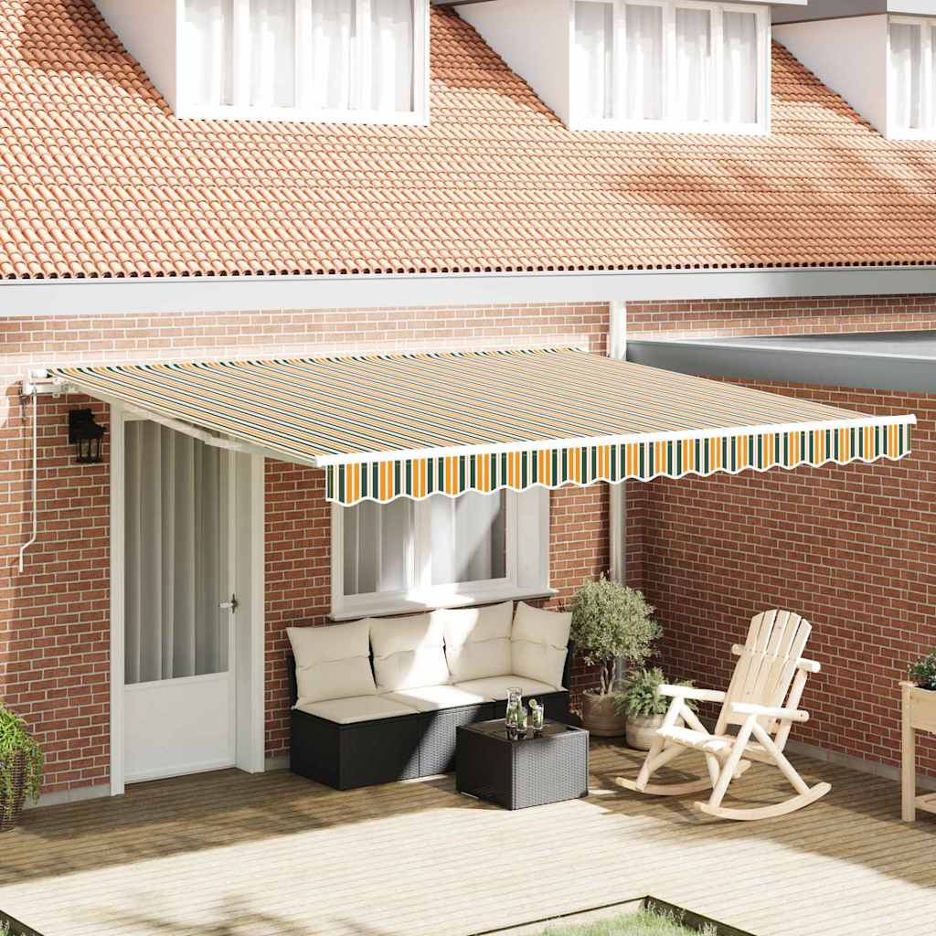 Uttrekkbar markise Grønn og gul 400 × 350 cm Stoff og Aluminium