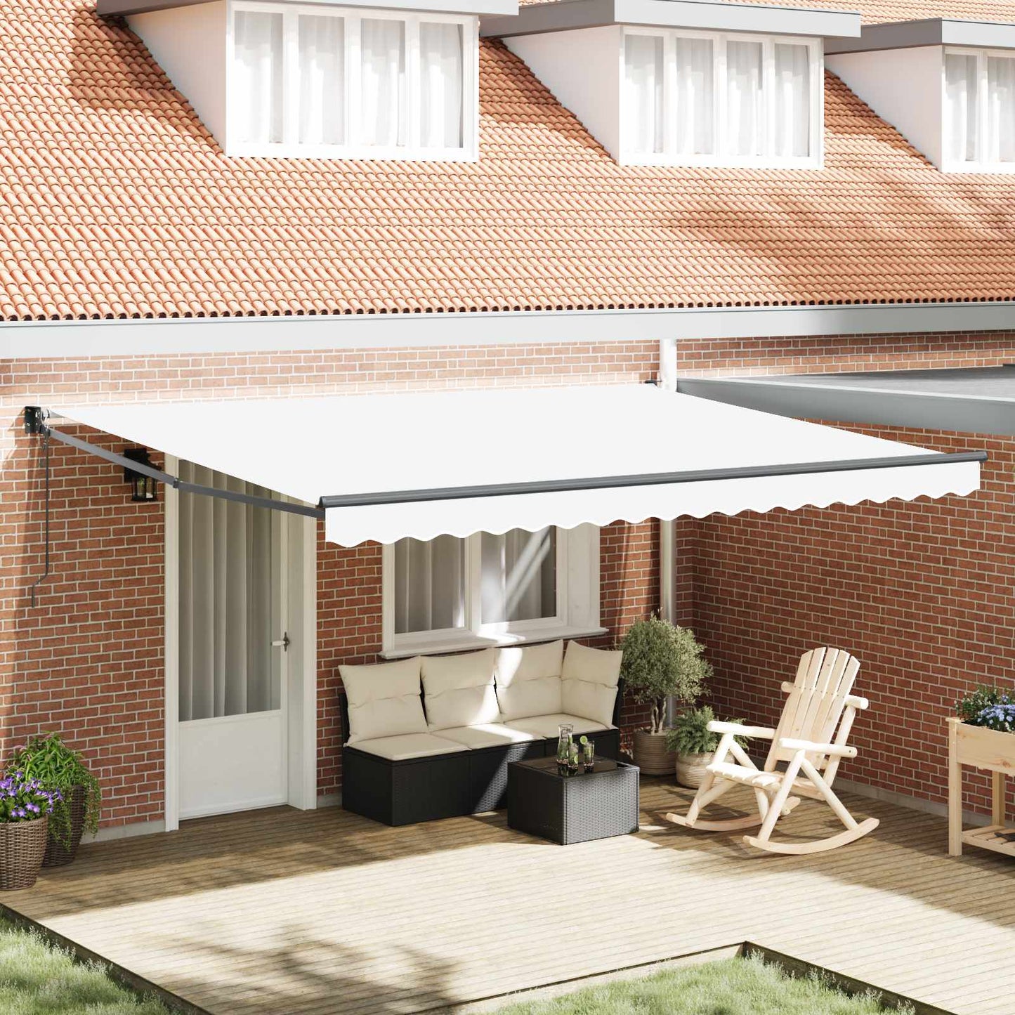 Uttrekkbar markise Hvit 450 x 300 x 165 cm Polyester og Metall