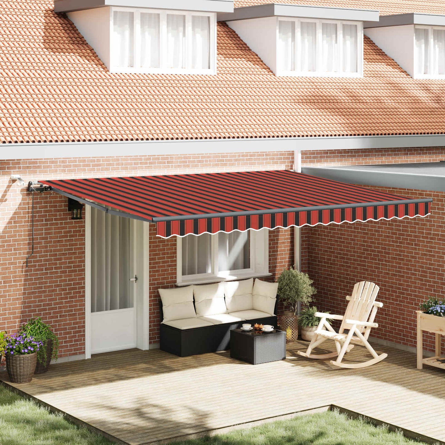 Uttrekkbar markise oransje og brun 450 × 350 cm Polyester