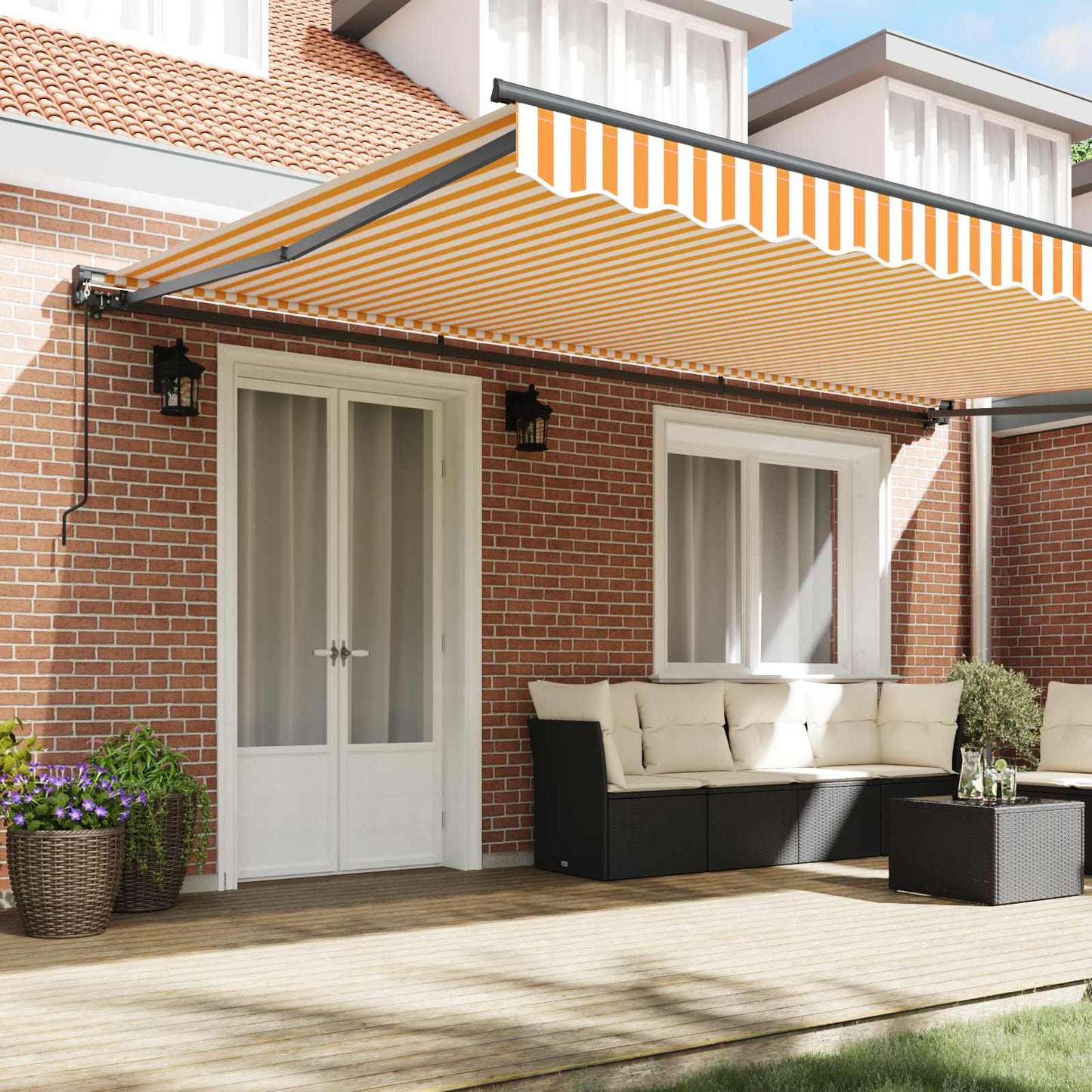 Markiseramme Gul og hvit 500 × 300 cm Polyester med PU-belegg