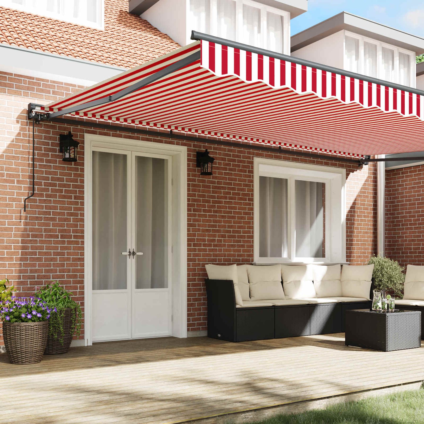 Markiseramme Rød og Hvit 500 × 300 cm Polyester med PU-belegg