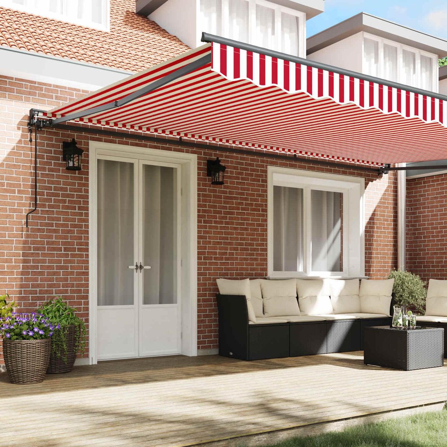 Markiseramme Rød og Hvit 500 × 300 cm Polyester med PU-belegg