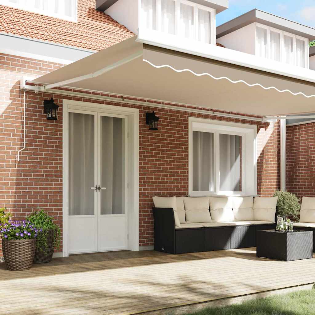 Uttrekkbar markise Beige 500 × 300 cm Lær og aluminium