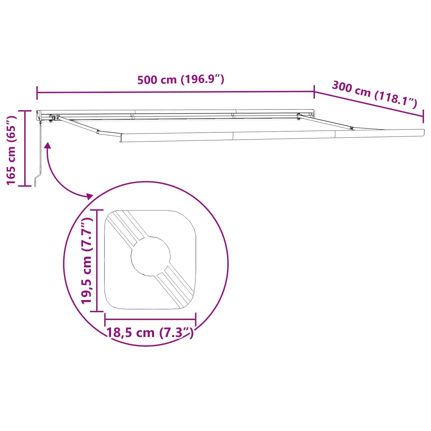 Uttrekkbar markise Grønn og hvit 500 × 300 cm Lær og aluminium