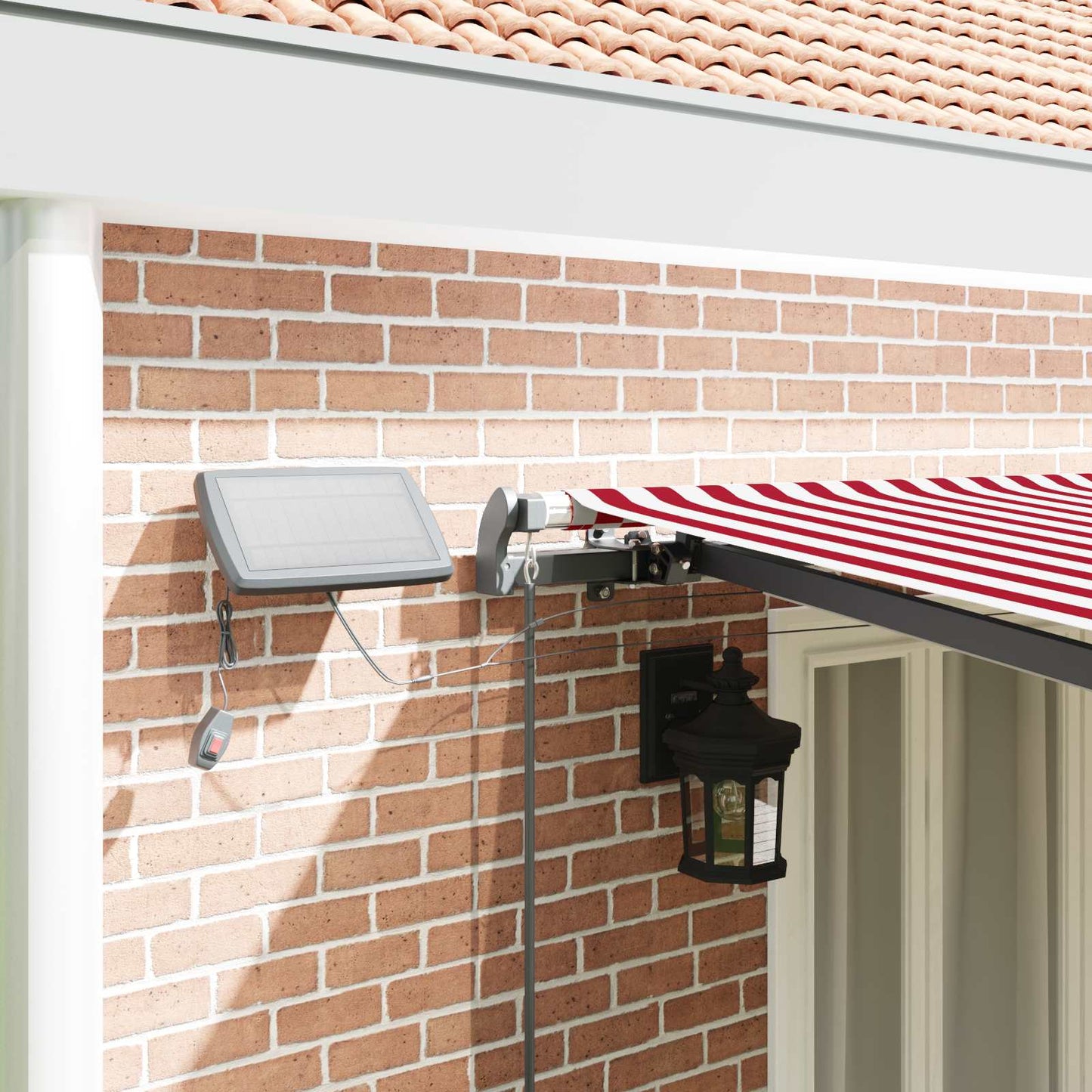 Uttrekkbar markise Rød og Hvit 600 × 350 cm Stoff og Aluminium