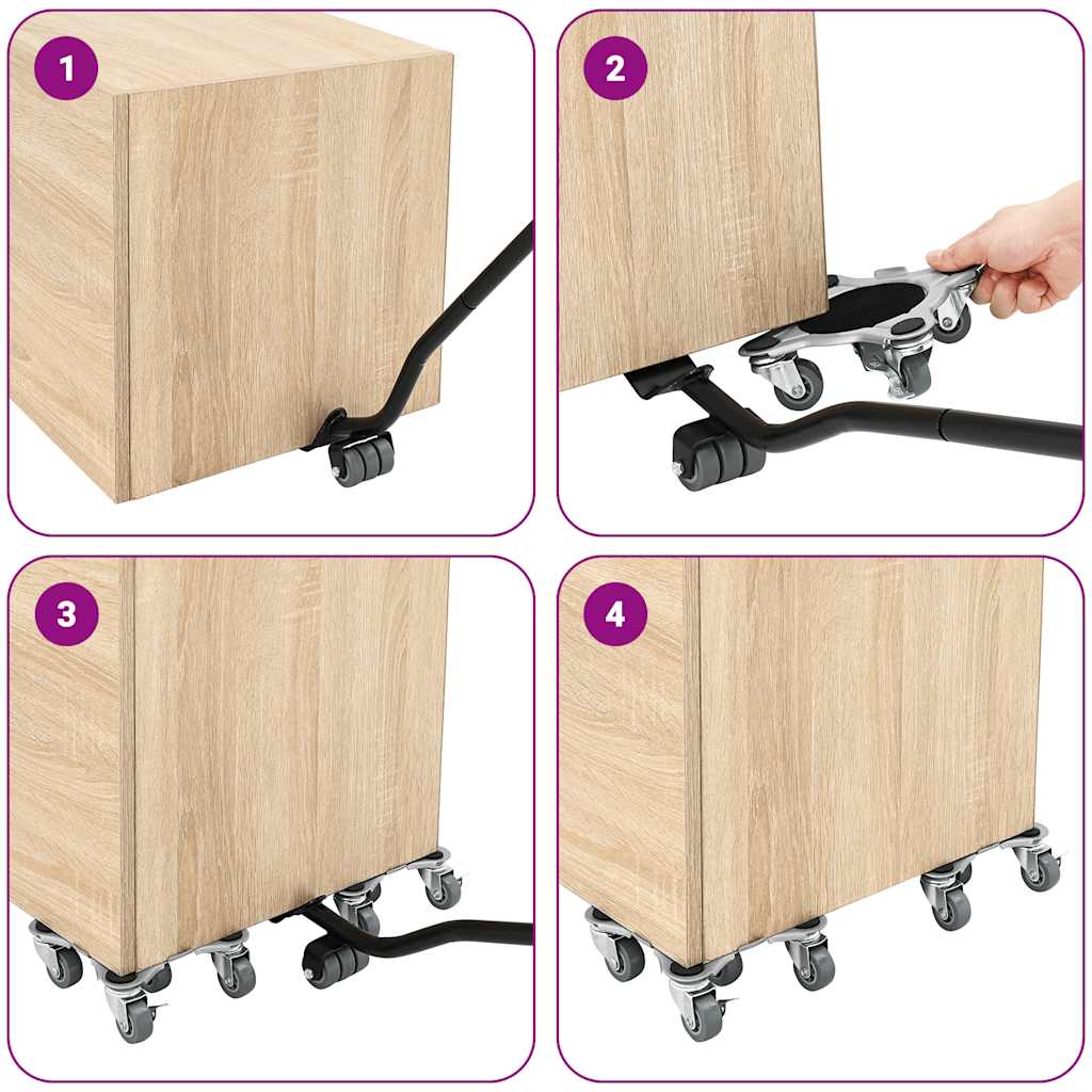 Møbelhjul 4 stk med løfter 15,5x15,5x5,5 cm stål 1000 kg
