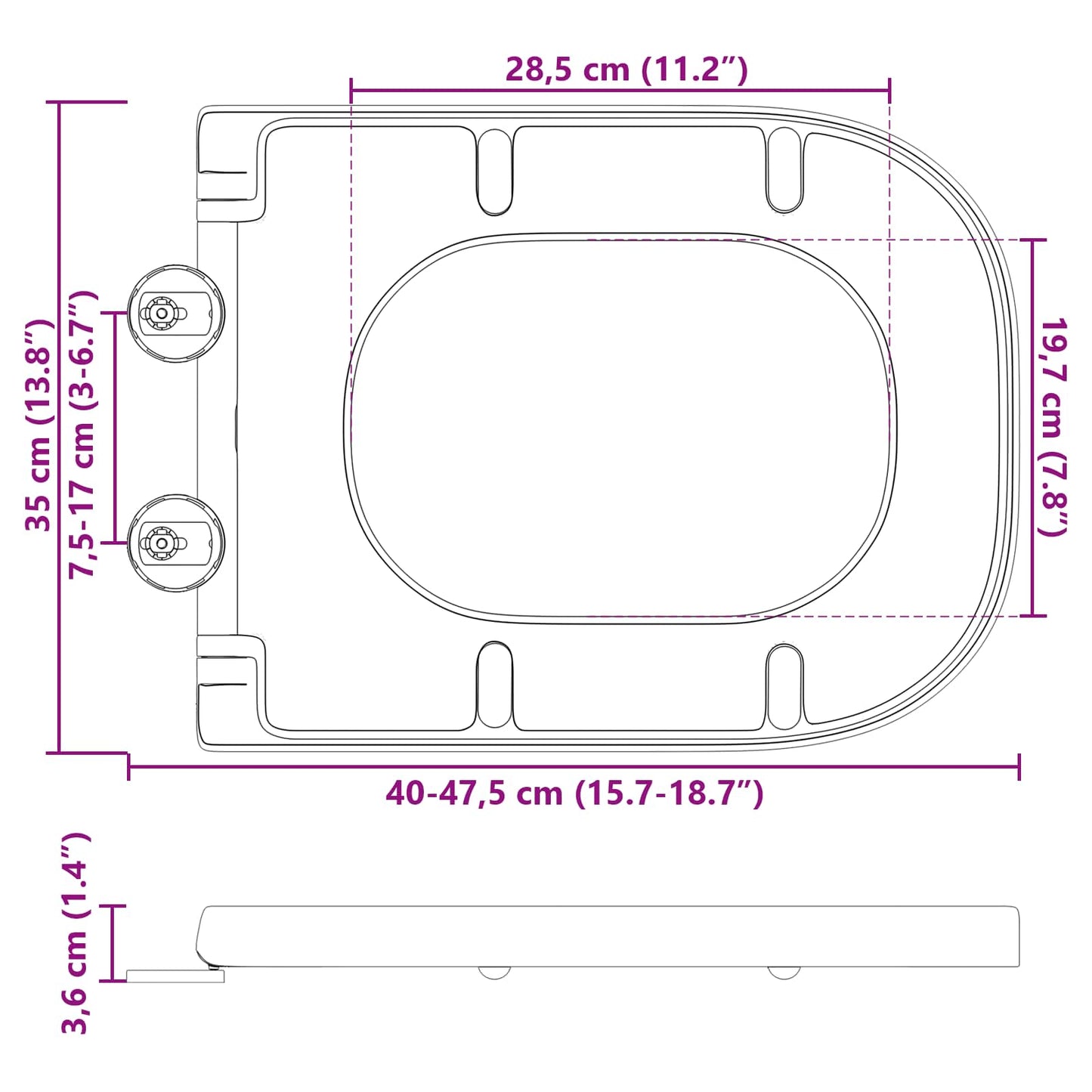 Toalettsete Antrasitt 47,5 x 35 x 3,6 cm Duroplast