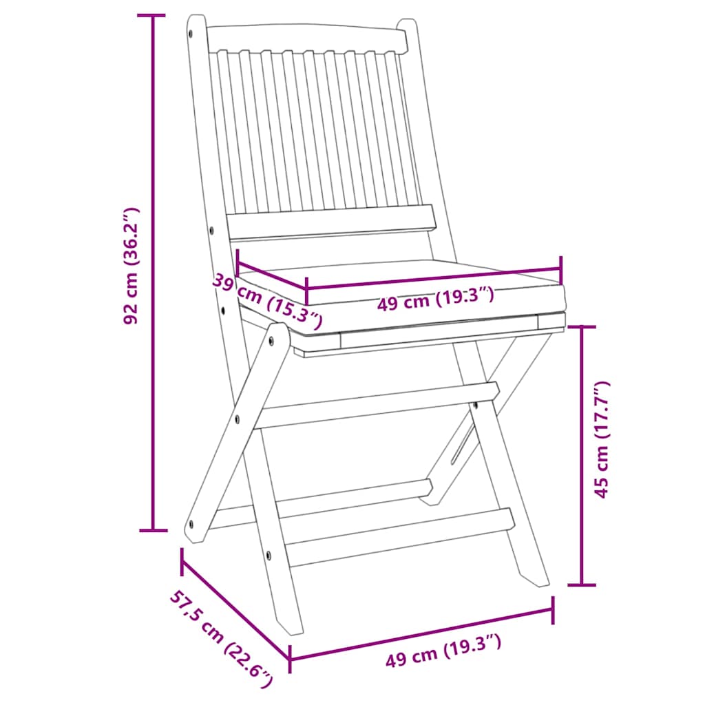 Sammenleggbart stol med pute 6 pcs Hvit 49 x 57.5 x 92cm
