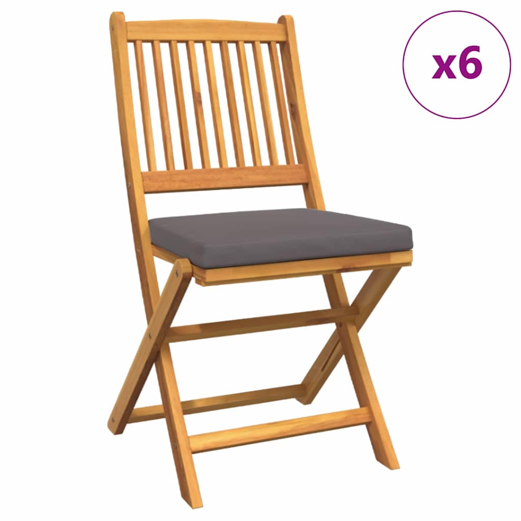 Sammenleggbart stol med pute Folding 6 pcs Grå 49 x 57.5 x 92cm