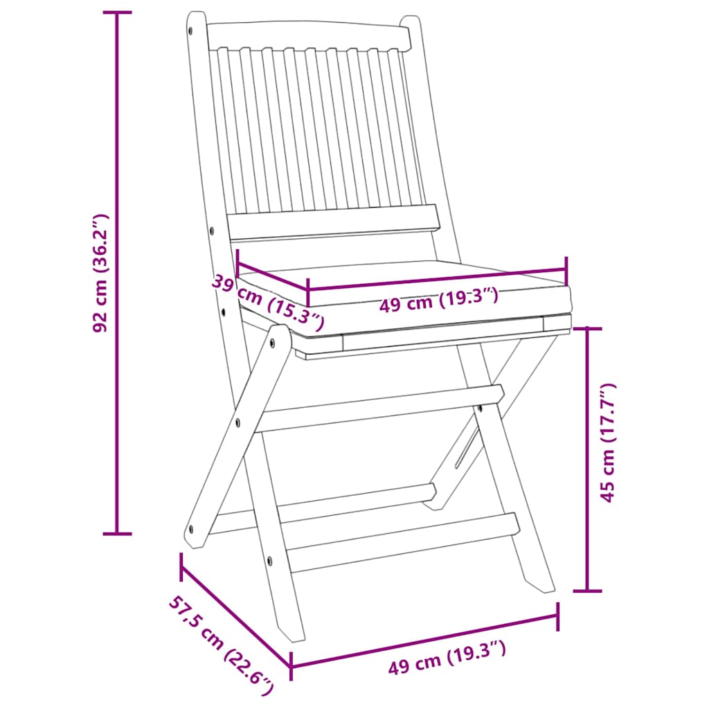 Sammenleggbart stol med pute Folding 6 pcs Grå 49 x 57.5 x 92cm