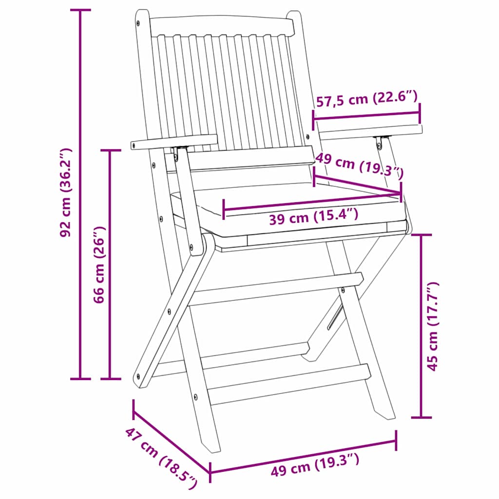 Sammenleggbart stol med pute 6 pcs Hvit 49 x 57.5 x 92cm