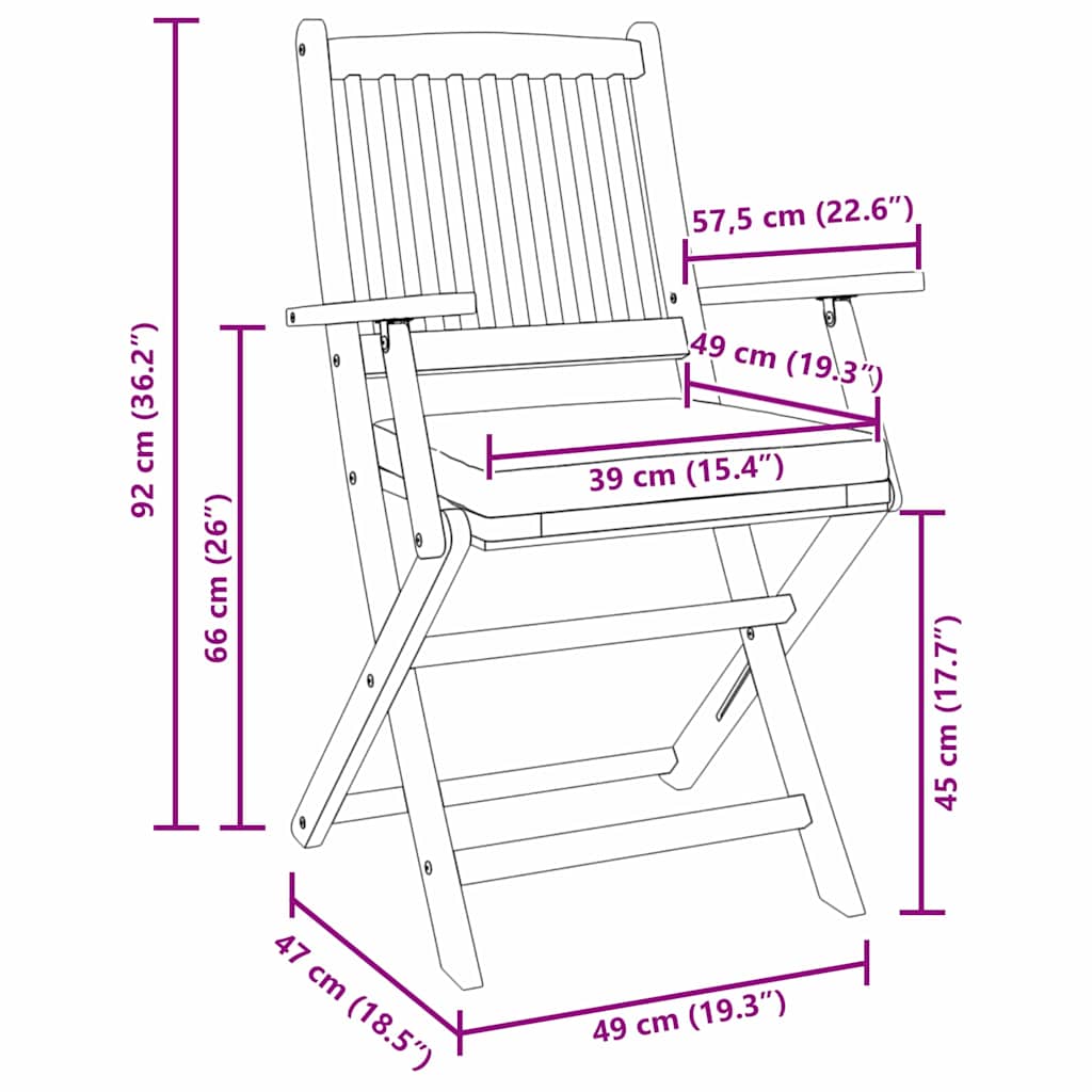 Sammenleggbart stol med pute Folding 8 pcs Grå 49 x 57.5 x 92cm