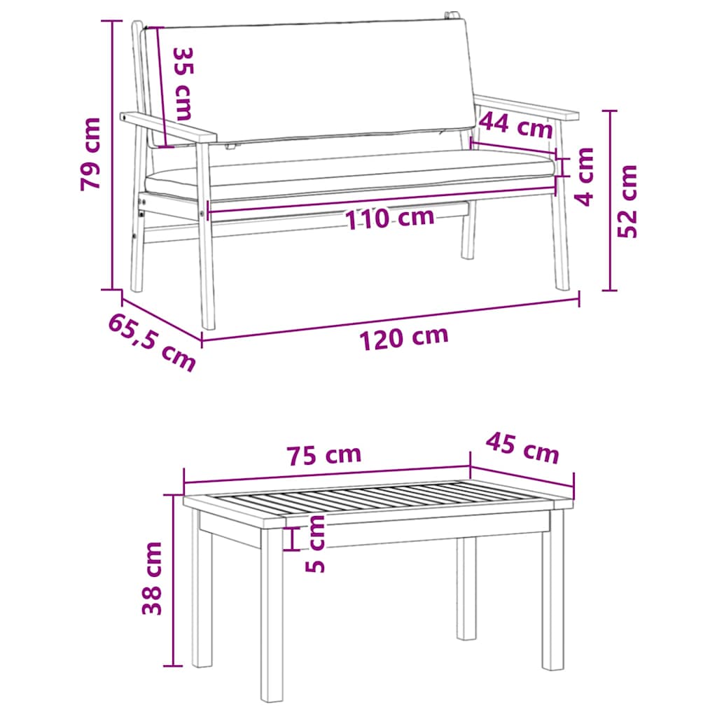 Hagesofa Set 3 pcs Brun 75 x 45 x 38cm Massivt akasietre
