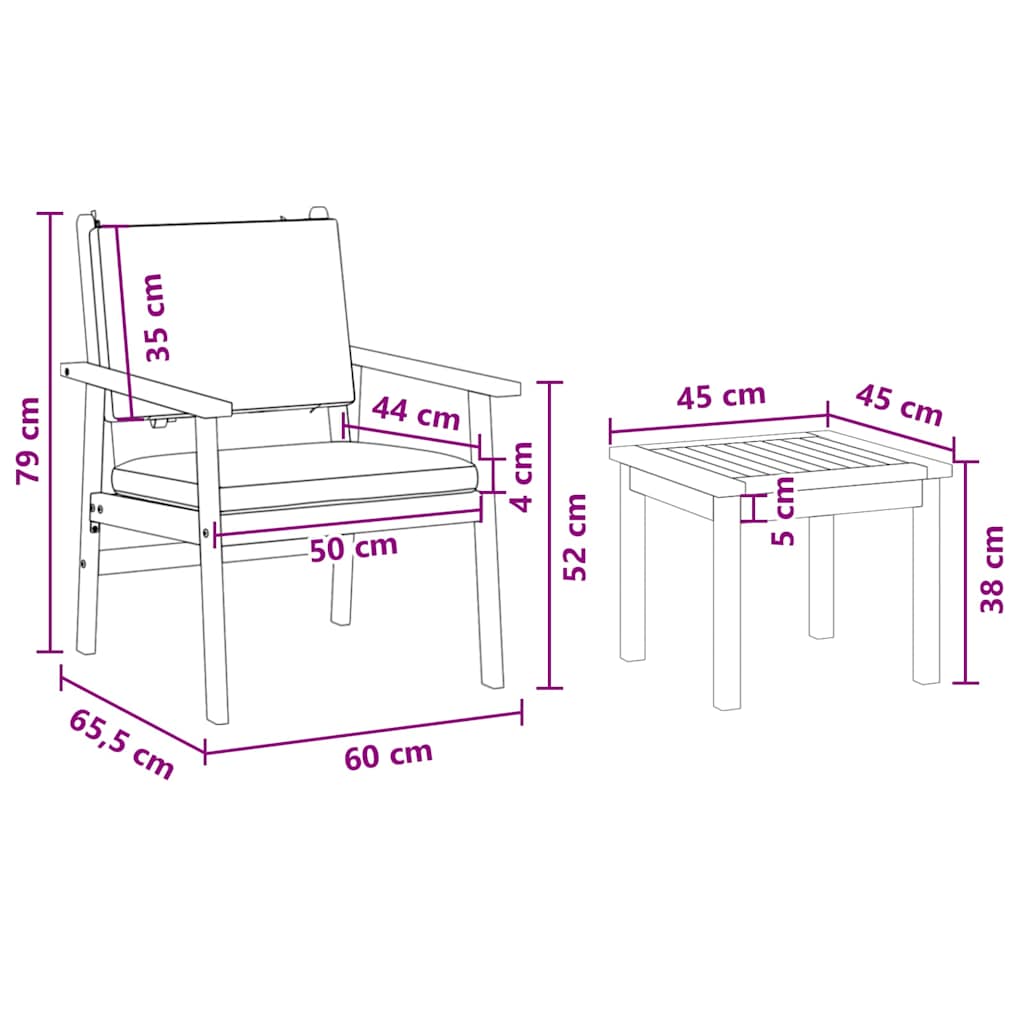 Hagesofa Set 6 pcs Brun 45 x 45 x 38cm Massivt akasietre