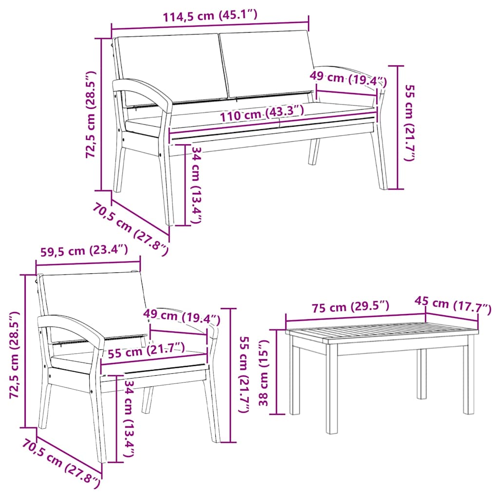 Bistrosett 5 pcs Brun 75 x 45 x 38cm Massivt akasietre
