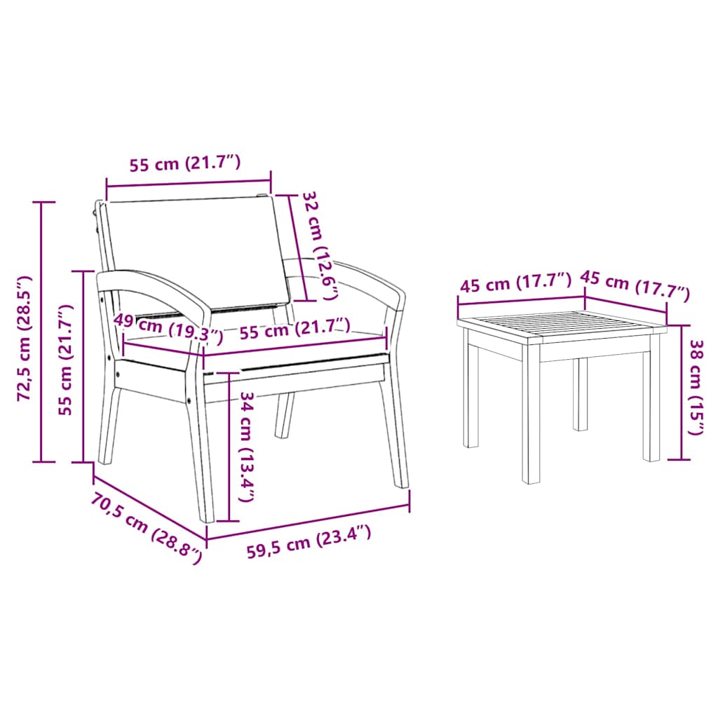 Bistrosett 5 pcs Brun 45 x 45 x 38cm Massivt akasietre