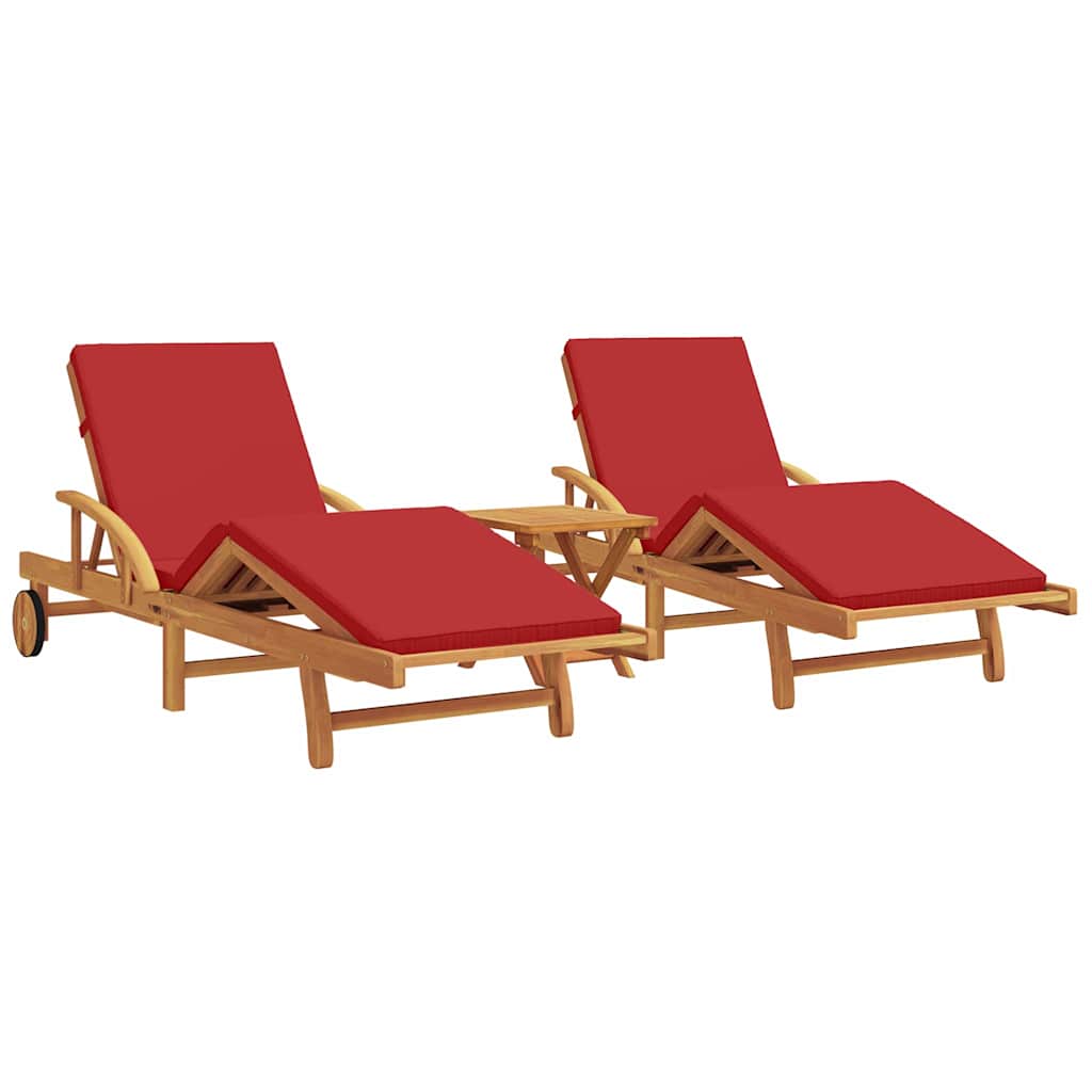 Solstol 3 pcs Rød 200 x 67 x 84 cm Solid akasietre